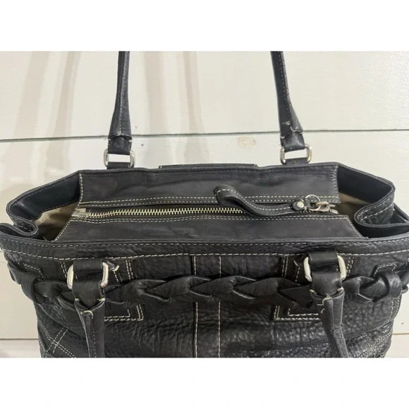 Coach Hampton F13087 Braided Trim Tassle Black‎ Pebble Leather